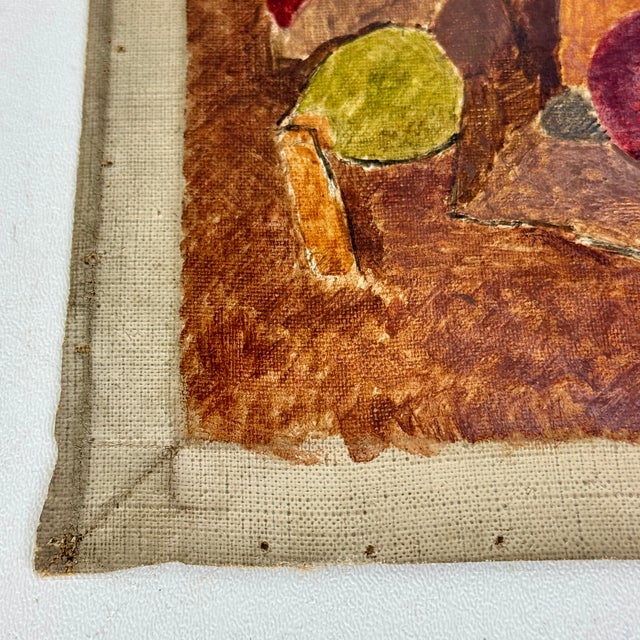 Textile Early 20th Century Stupendous Set of 2 Vintage Unstretched Oil/Canvas Still Life's of Fruit Bread & Wine For Sale - Image 7 of 9