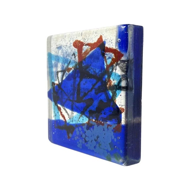 Mid Century Art Glass Block Sculpture, Italy Circa 1960. 7 layers of glass with etching on serval of the layers, including...