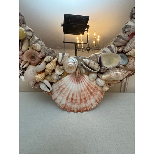 Wood Vintage Palm Beach Regency Oval Shell Encrusted Wall Mirror in the Style After Tony Duquette For Sale - Image 7 of 12