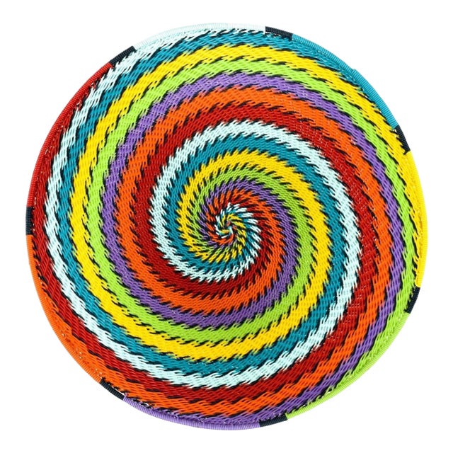 Early 20th Century Zulu Telephone Wire Basket South Africa 8inch For Sale