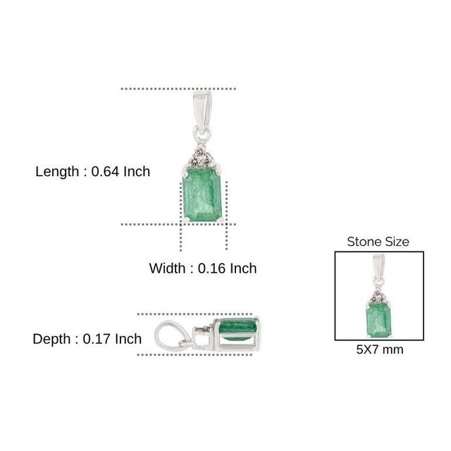 Dainty Emerald and Diamond Pendant in Solid 925 Silver For Sale - Image 9 of 11