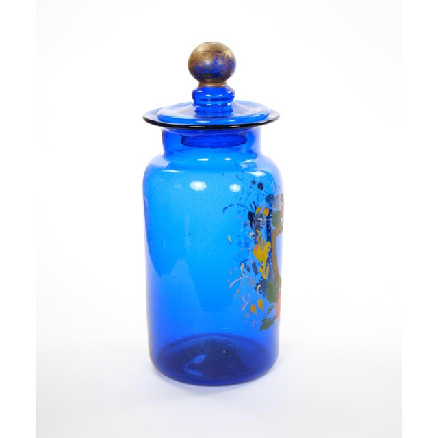 Mid-20th Century Italian Gilt and Hand-Painted Cobalt Blue Glass Apothecary Jars For Sale - Image 15 of 18