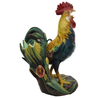 19th Century Aesthetic Movement Delphin Massier Majolica Rooster Vase For Sale
