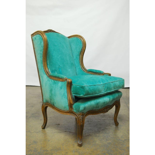 Louis XV Turquoise Velvet Wingback Chairs | Chairish