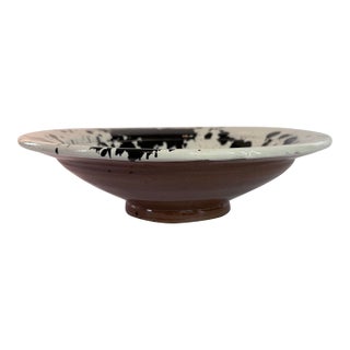 Large Artisan Terra Cotta Black and Cream Splatter Bowl For Sale