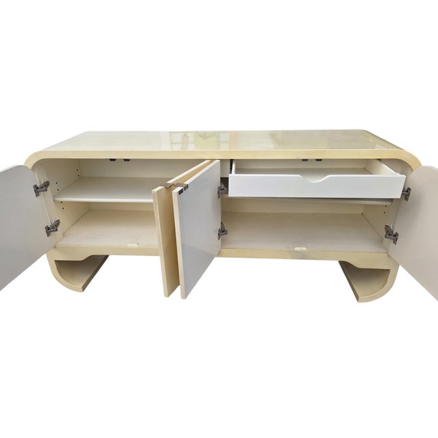 Vintage 1970s Faux Goatskin Console Buffet Karl Springer Style Postmodern Credenza For Sale - Image 10 of 17