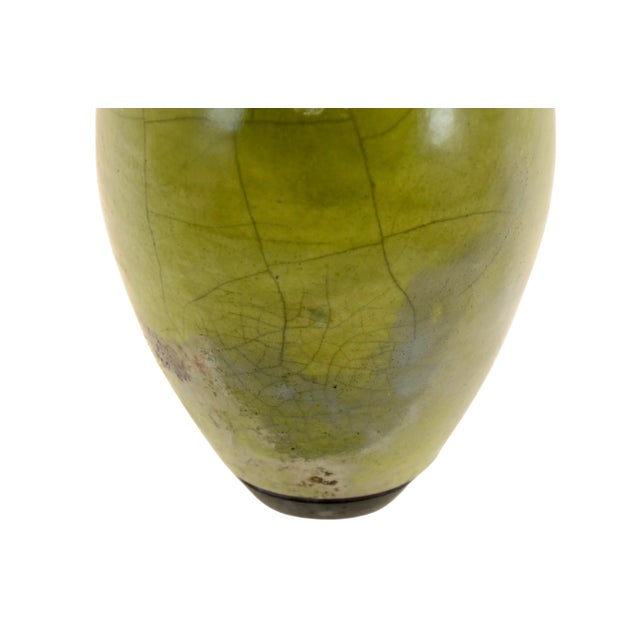 Contemporary Crackle Glaze Chartreuse Studio Art Vase For Sale - Image 3 of 7