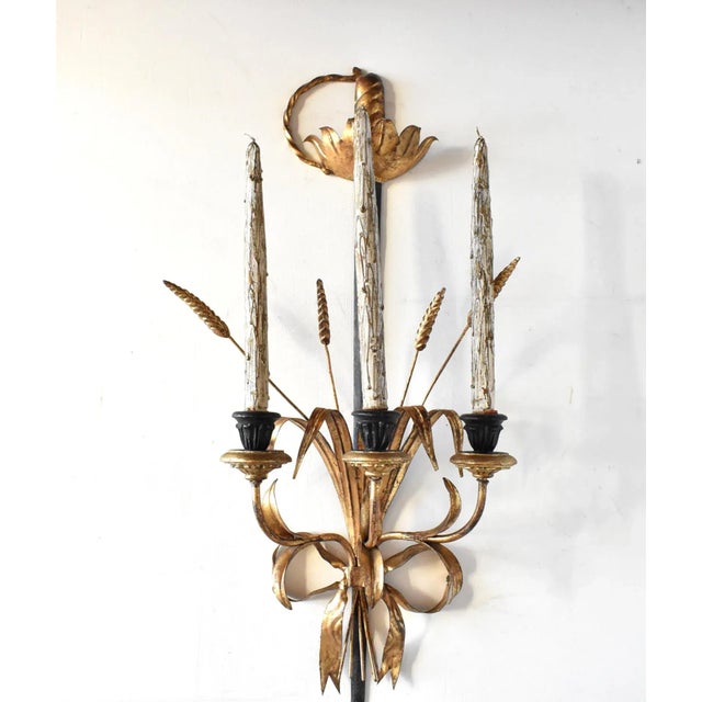 Italian Tole Sword & Wheat Wall Candle Sconce For Sale In San Francisco - Image 6 of 9