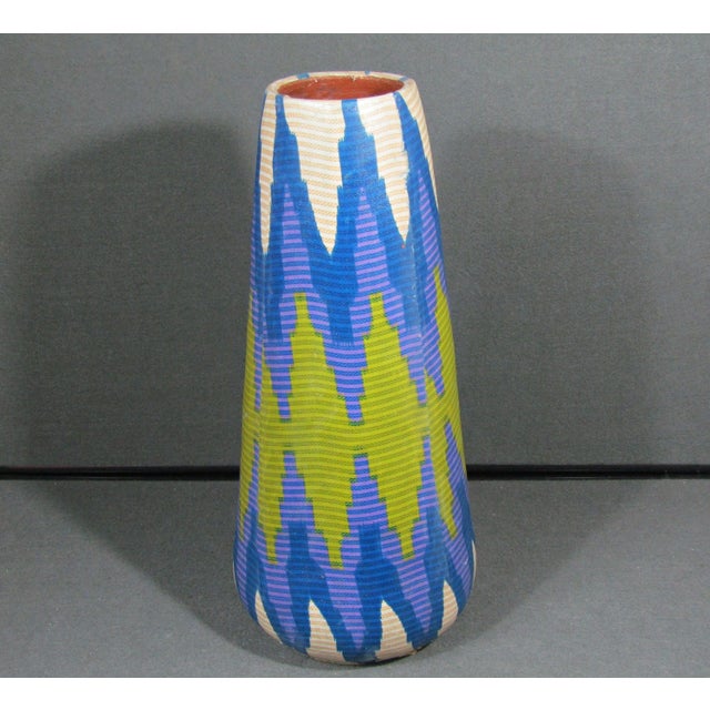 1980s Tall Modern Geometric Patterned Clay Vase For Sale - Image 5 of 10