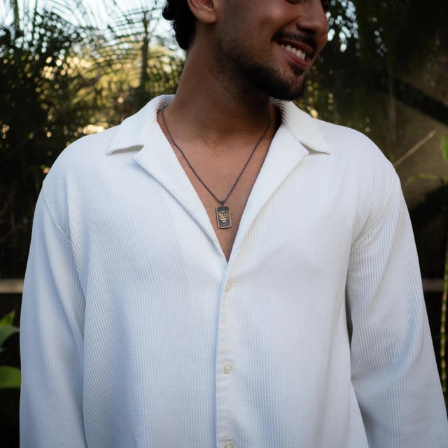 Powerful Lion Medallion Sterling Silver & Gold Chain Necklace For Sale - Image 4 of 8