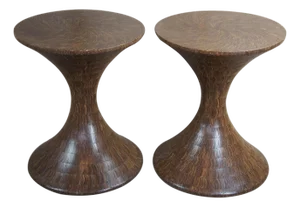 Pair of Mid 20th Century Mid Century Modern Hourglass Shaped Sculptural Pedestal Side Tables Boho Chic
