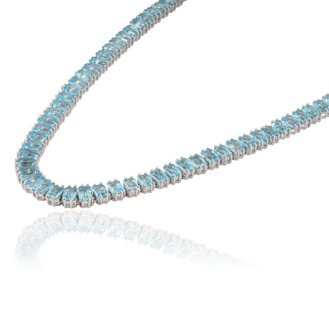 Not Yet Made - Made To Order 52.42 Ct Certified Natural Blue Topaz Tennis Necklace & Drop Earrings Set, 3 Pieces For Sale - Image 5 of 17