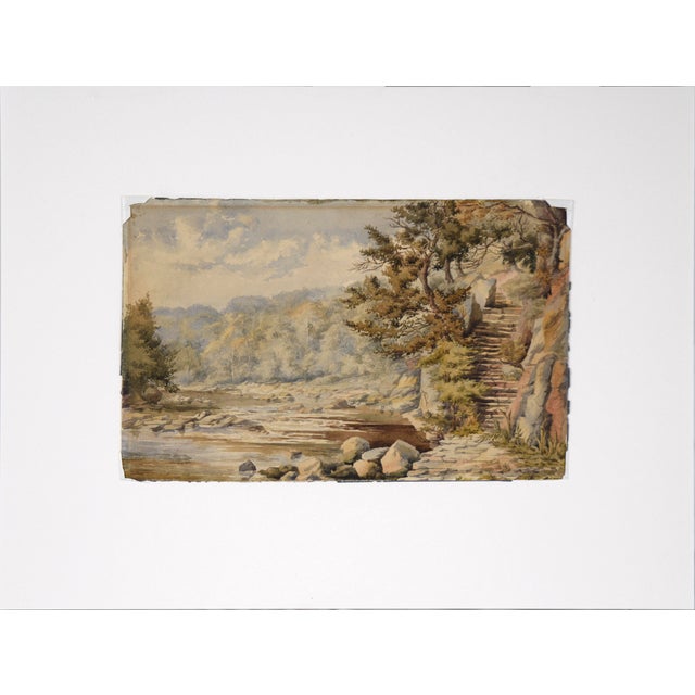 Paper Stone Steps by the River - Late 1800s Watercolor on Paper by Lucy Cooper For Sale - Image 7 of 7