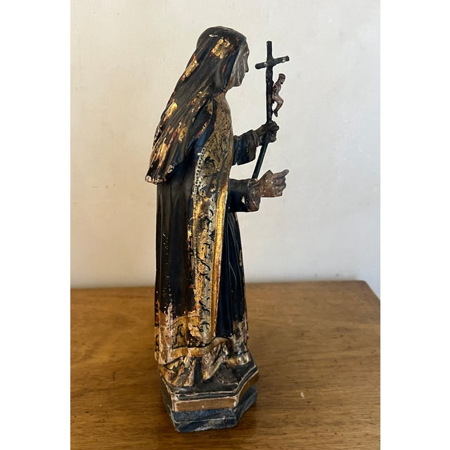 Black 18th Century Saint Rita Carving With Gilt Detail For Sale - Image 8 of 18