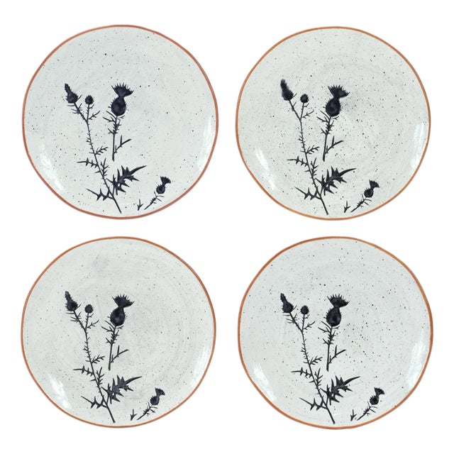 Rustic Thistle Etched Plate with Speckled Finish (Set of 4) For Sale
