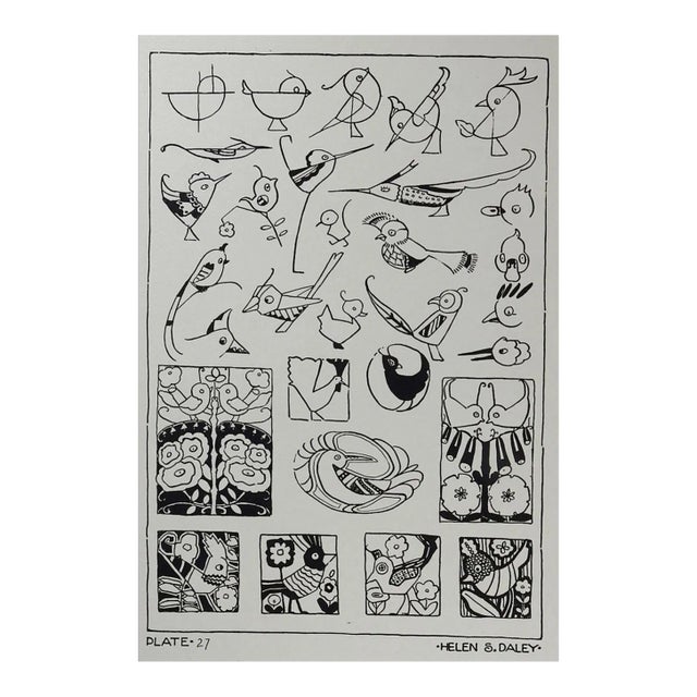 Vingage 1920's Art Deco Bird Motif Design Serigraph For Sale