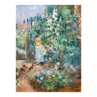 Vintage French Impressionist Art Print – Flower Garden Landscape by Morisot, 30" X 40" For Sale