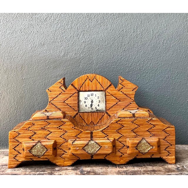 Early 20th Century Vintage Handcrafted Matchstick Mantle Clock For Sale - Image 5 of 18
