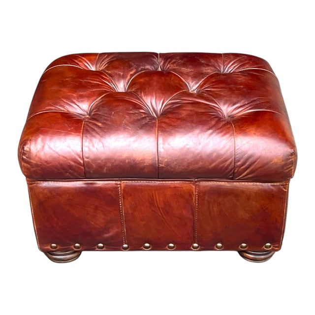 Churchill Tufted Leather Armchair & Ottoman, Newly Dyed, Restoration Hardware Style For Sale - Image 11 of 15