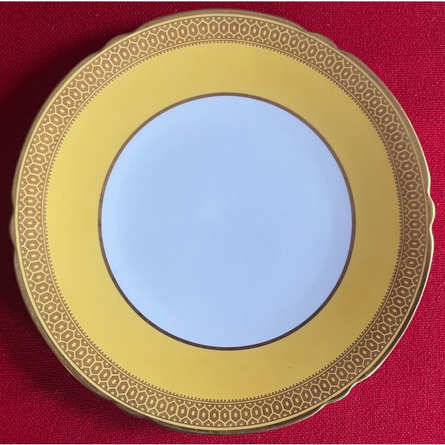 Spode Antique Early 20th Century Spode Porcelain Yellow & Gold Honeycomb 9" China Plates - Set of 6 For Sale - Image 4 of 17
