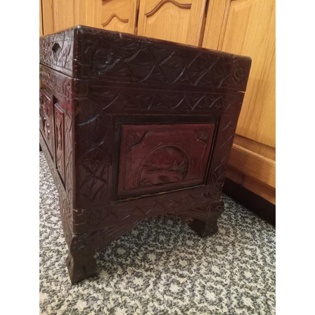 1940s Mid-Century Chinese Carved Camphor Wood Storage Trunk For Sale - Image 5 of 12
