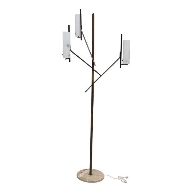 italian Floor Lamp in Brass and Glass, 1950 For Sale