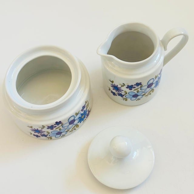 Blue Mid Century Bavarian Porcelain Cream and Sugar With Blue Floral Design - Made by Schumann Porcelain- Arzberg, Germany 1960s For Sale - Image 8 of 11