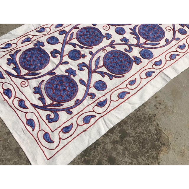 1990s Blue Crochet Suzani Handmade Table Runner For Sale - Image 5 of 8