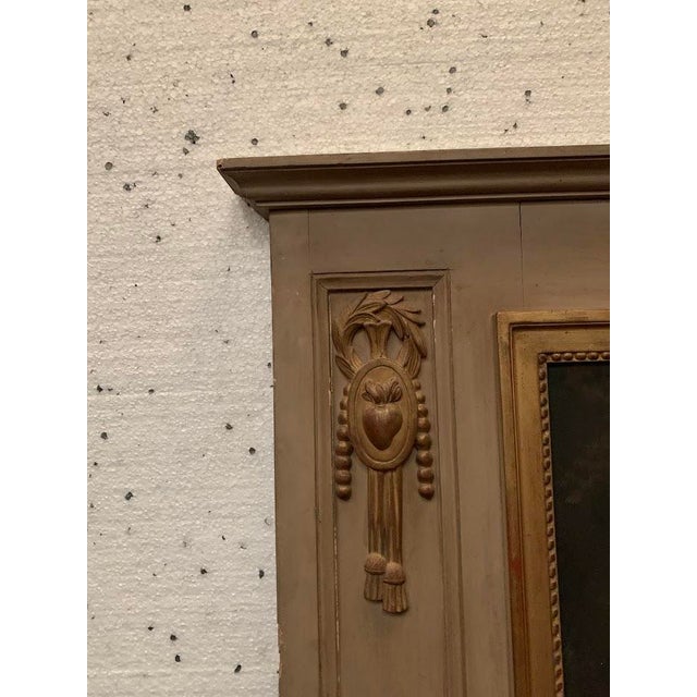 Louis XVI Style Trumeau Mirror in Patinated and Gilded Wood For Sale - Image 4 of 13