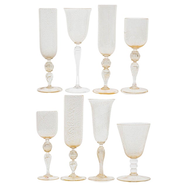 Murano Stem Glasses with Embedded Gold Leaf from Cenedese, 1950s, Set of 8 For Sale