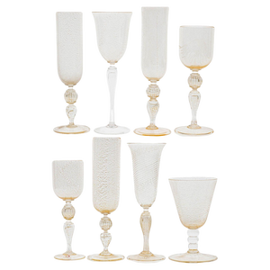 Murano Stem Glasses with Embedded Gold Leaf from Cenedese, 1950s, Set of 8