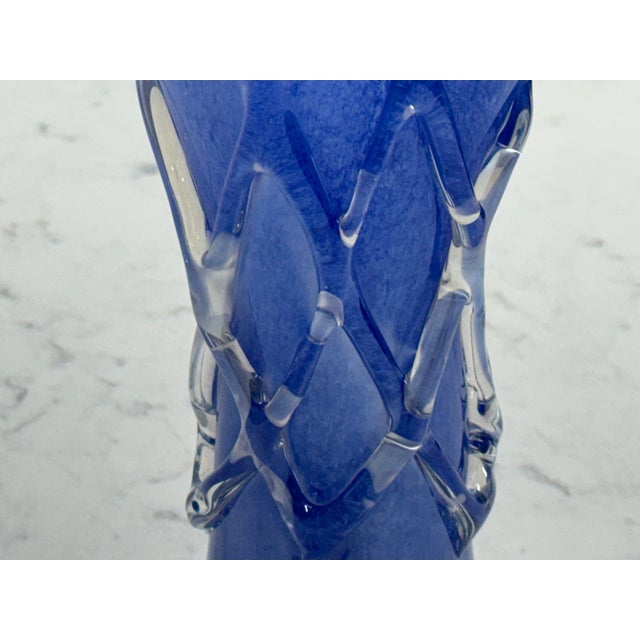 Blue Handblown Cobalt Blue Art Glass Vase, Vintage For Sale - Image 8 of 12