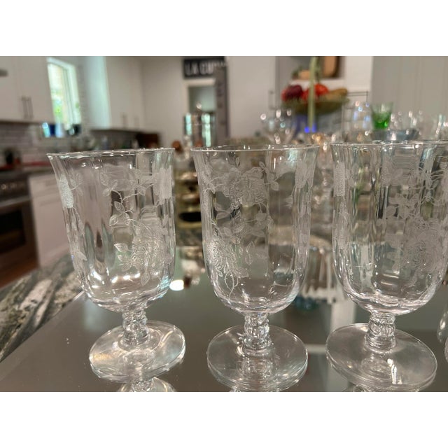 1940s Set of 5 Fostoria Willowmere Etched Low Goblets - Footed Tumblers For Sale - Image 5 of 12