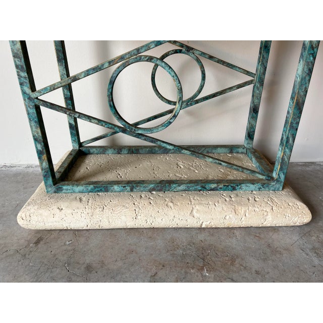 Metal 80's Postmodern Faux- Coral Stone and Metal Console Table For Sale - Image 7 of 11