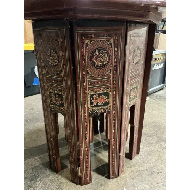 Boho Chic Vintage Hand-Painted Octagonal Lacquered Side Table For Sale - Image 3 of 5