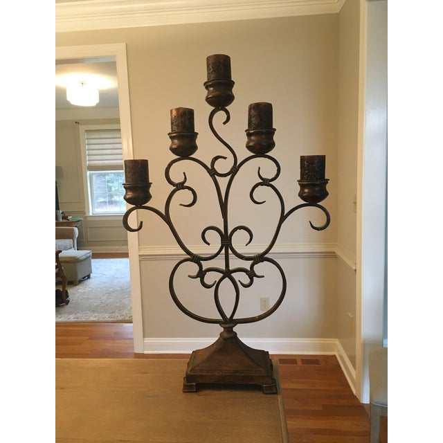 2010s Uttermost 5-Candle Scrolled Candelabra Distressed Bronze Hearth Accent or Centerpiece For Sale - Image 5 of 5