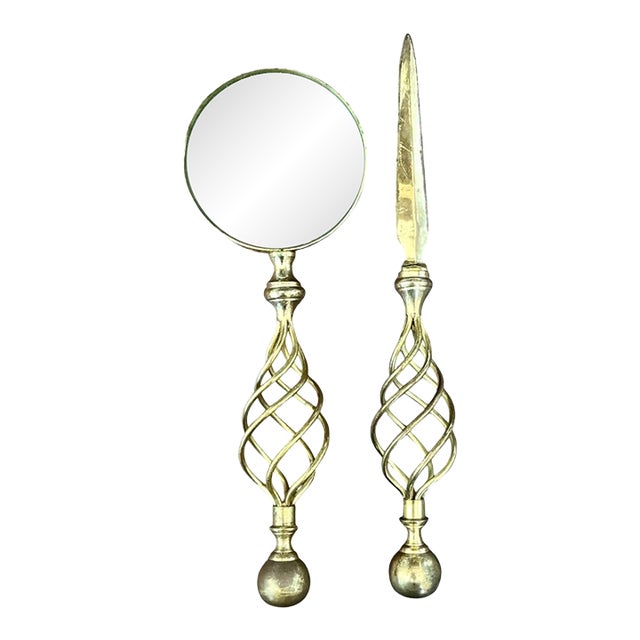 Vintage Brass Magnifying Glass and Letter Opener For Sale