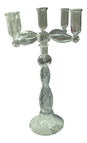1990s Traditional European Tall Crystal Two Piece 4 Arm Candelabra