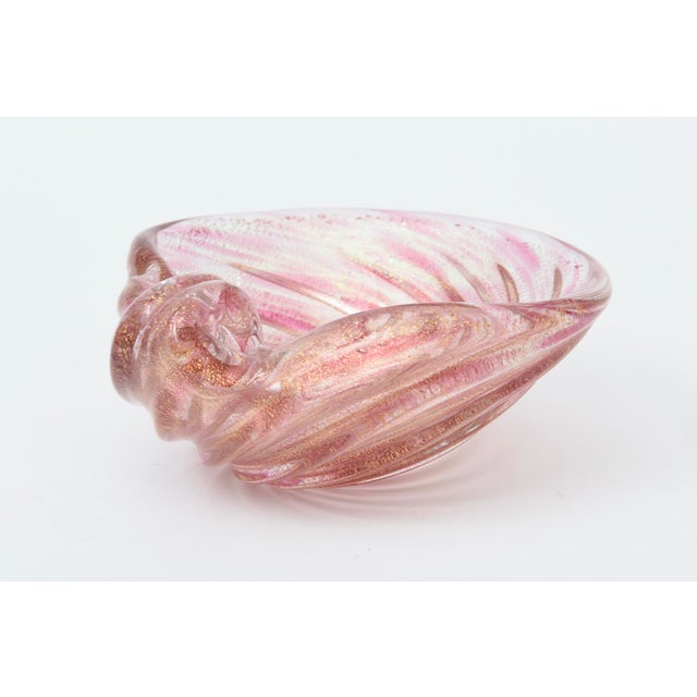 Vintage Murano Snail Glass Pink Bowl With Gold Aventurine, 1950's For Sale - Image 9 of 11