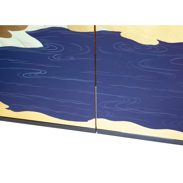 "Wave and White Herons" by Sekko, Heisei Era Japanese Byobu Screen For Sale - Image 13 of 18