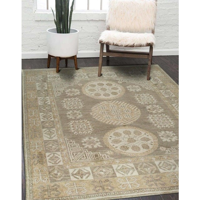 9x12 Gray Hand-Knotted Wool Rosette Medallions Geometric Modern Carpet Rug For Sale In New York - Image 6 of 7