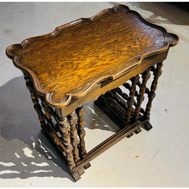 Early 21st Century Antique Hand Carved Sold Hardwood Nesting Table a Set of # For Sale - Image 5 of 12