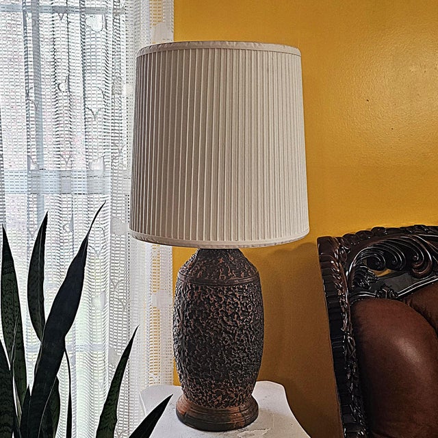 1970s Brutalist Pottery Table Lamp – Mediterranean Textured Ceramic, 29.5” For Sale - Image 13 of 18