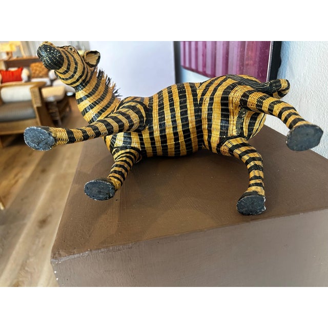 Mid 20th Century Vintage Hand-Woven Wicker Zebra Sculpture With Glass Eyes For Sale - Image 5 of 6