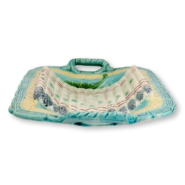 Shabby Chic Antique French Majolica Asparagus Platter For Sale - Image 3 of 5
