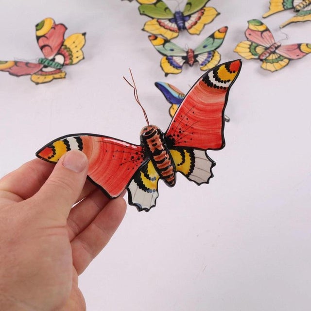 Italian and Portuguese Ceramic Butterfly Wall Plaques, 1970s, Set of 8 For Sale - Image 4 of 14