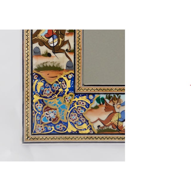 Boho Chic Hand-Painted Polo Scene Mirror – Indigo Miniature Artwork Frame, 33.5 × 28 Cm | Pilardi For Sale - Image 3 of 4