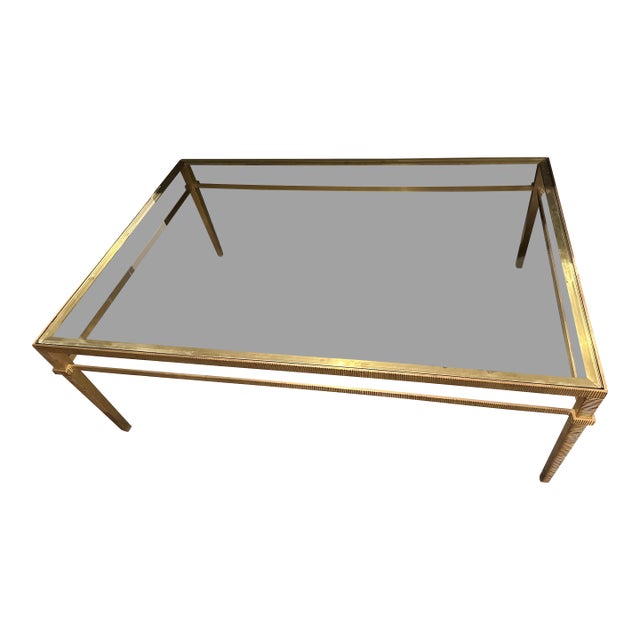 Metal and Glass Rectangular Coffee Table With Gold Finish For Sale