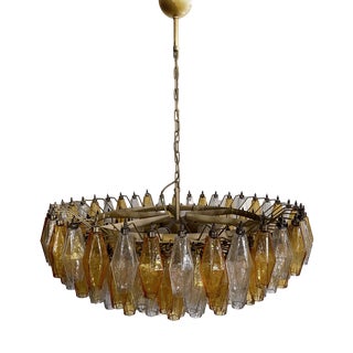 Amber & Clear Poliedri Murano Glass Ceiling Light, 1990s For Sale