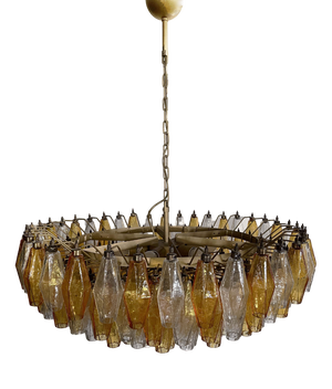 Amber & Clear Poliedri Murano Glass Ceiling Light, 1990s